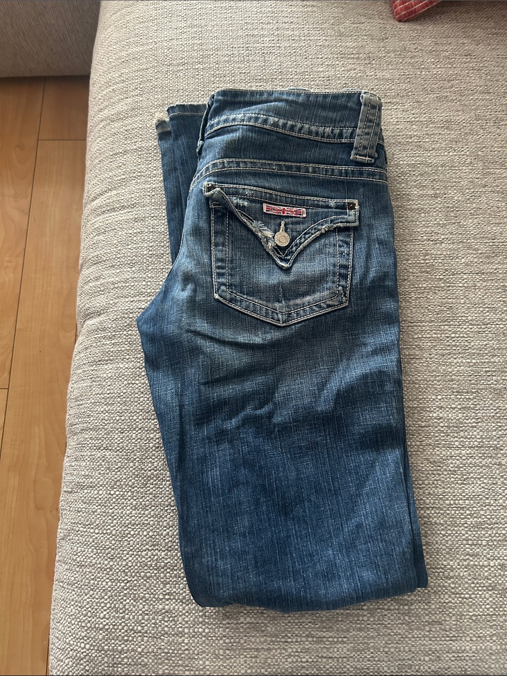 Hudson Jeans Distressed Medium Blue Double-Button Denim
